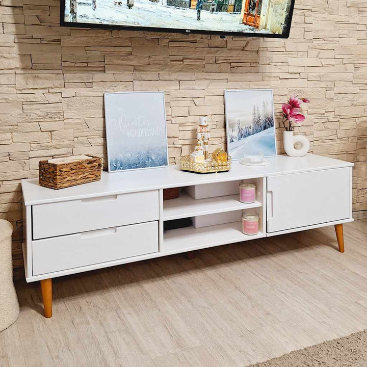 tv-skab MOLDE 158x40x49 cm massivt fyrretræ hvid