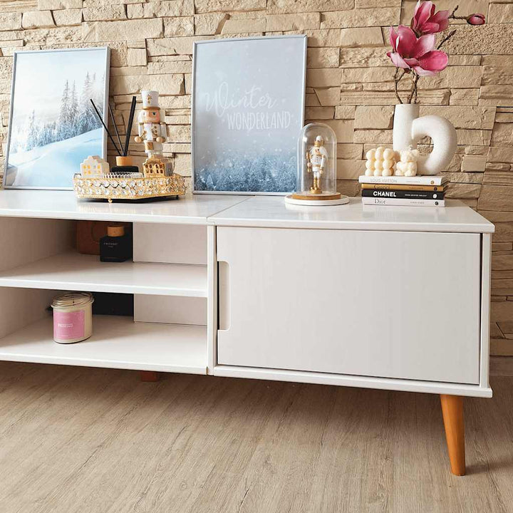 tv-skab MOLDE 158x40x49 cm massivt fyrretræ hvid