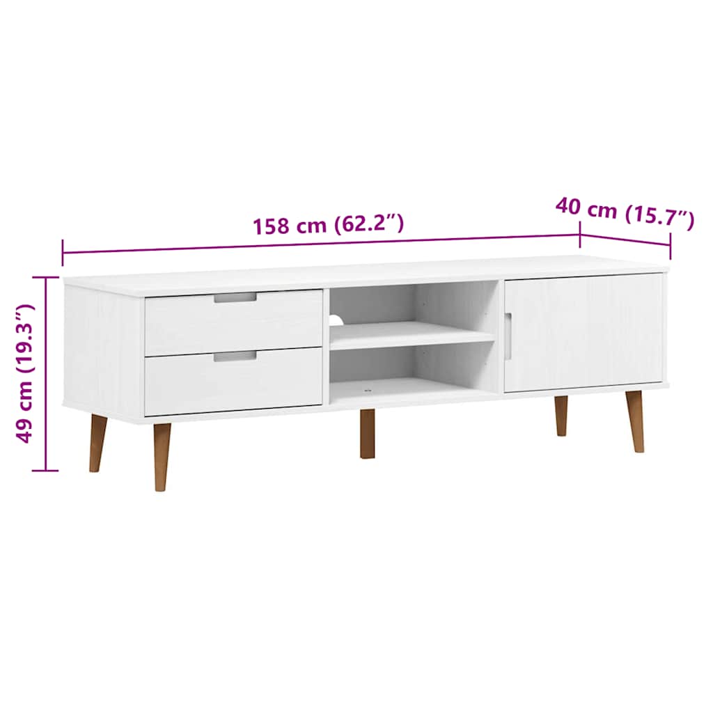 tv-skab MOLDE 158x40x49 cm massivt fyrretræ hvid