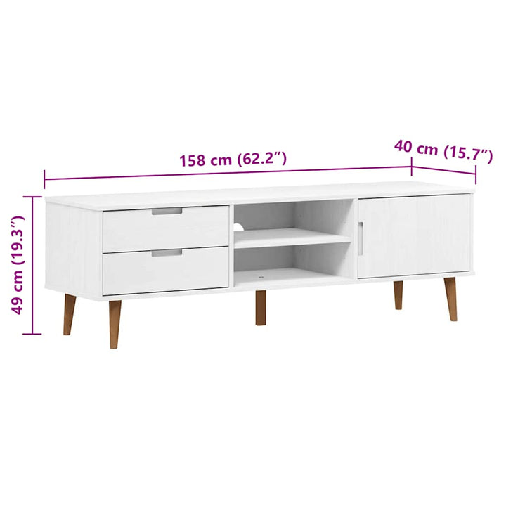 tv-skab MOLDE 158x40x49 cm massivt fyrretræ hvid