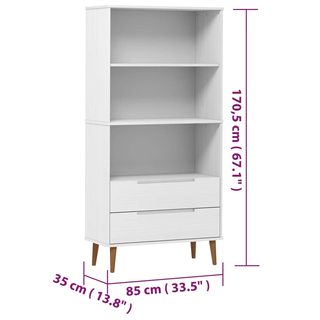 bogreol MOLDE 85x35x170,5 cm massivt fyrretræ hvid