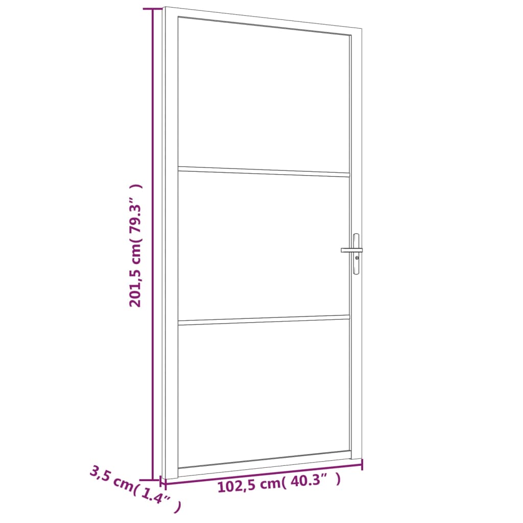 dør 102,5x201,5 cm sikkerhedsglas mat glas og aluminium sort