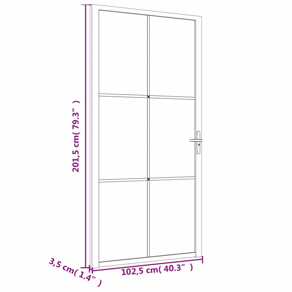 dør 102,5x201,5 cm sikkerhedsglas og aluminium sort