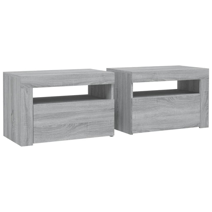 sengeborde med LED-lys 2 stk. 60x35x40 cm grå sonoma-eg