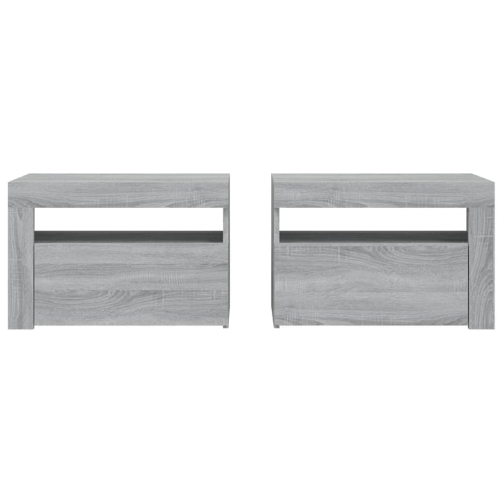 sengeborde med LED-lys 2 stk. 60x35x40 cm grå sonoma-eg