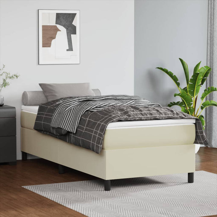 kontinentalseng 90x190 cm kunstlæder cremefarvet