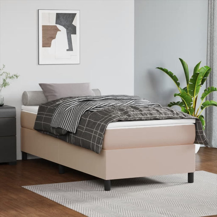 kontinentalseng 90x190 cm kunstlæder cappuccinofarvet