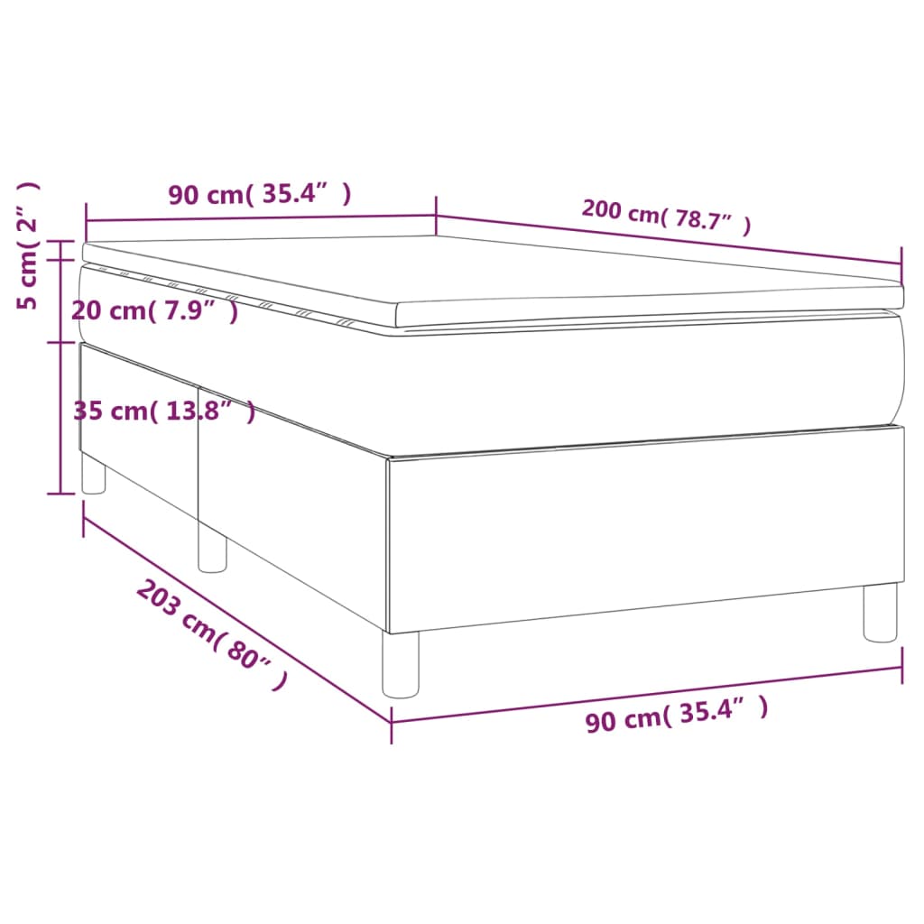 kontinentalseng 90x200 cm kunstlæder hvid