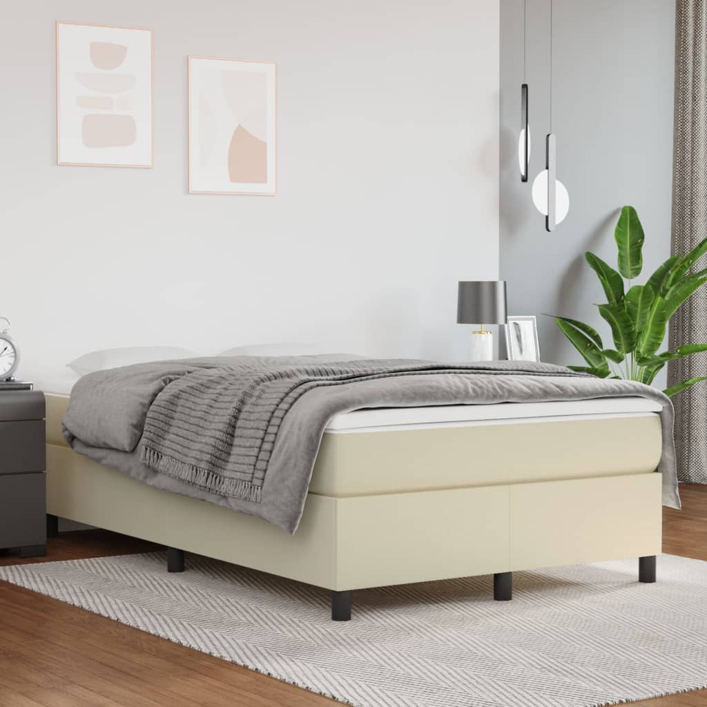 kontinentalseng 120x200 cm kunstlæder cremefarvet