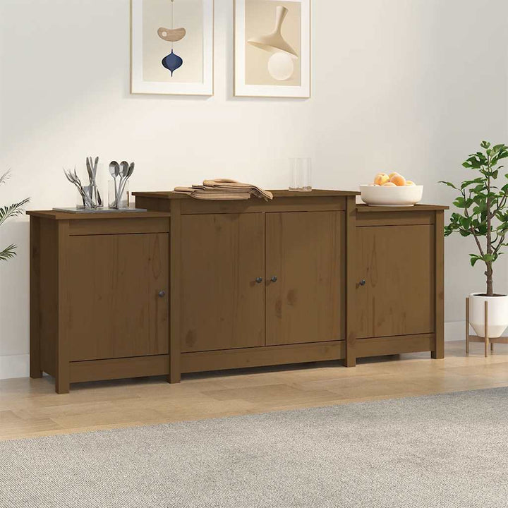 skænk 164x37x68 cm massivt fyrretræ gyldenbrun
