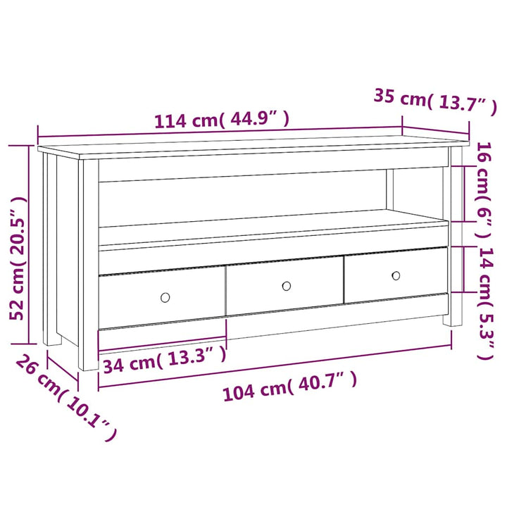 tv-bord 114x35x52 cm massivt fyrretræ hvid
