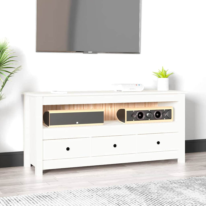 tv-bord 114x35x52 cm massivt fyrretræ hvid