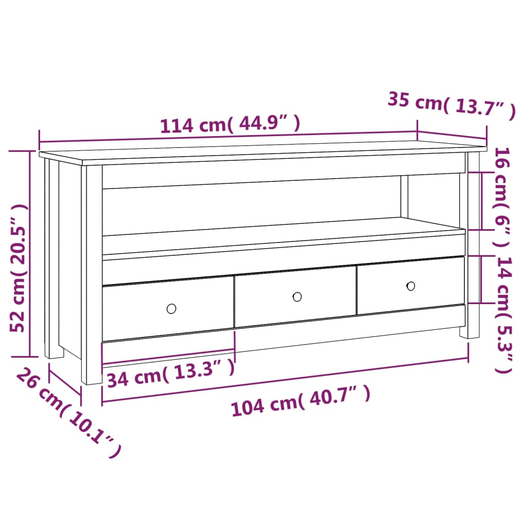 tv-bord 114x35x52 cm massivt fyrretræ sort