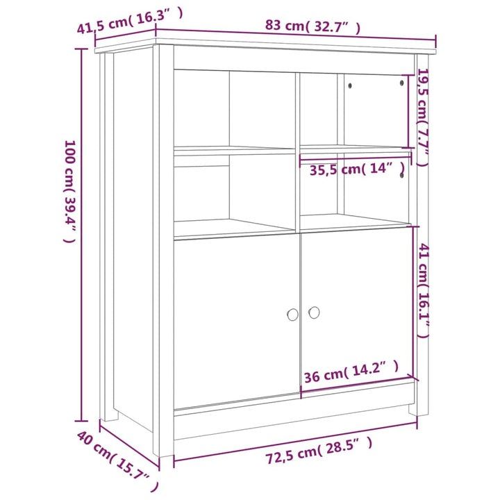 skænk 83x41,5x100 cm massivt fyrretræ grå