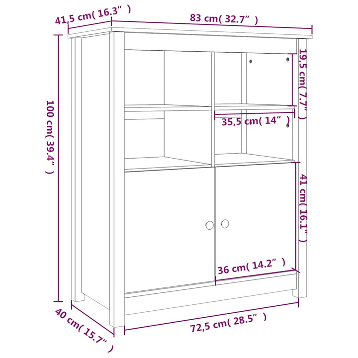 skænk 83x41,5x100 cm massivt fyrretræ gyldenbrun
