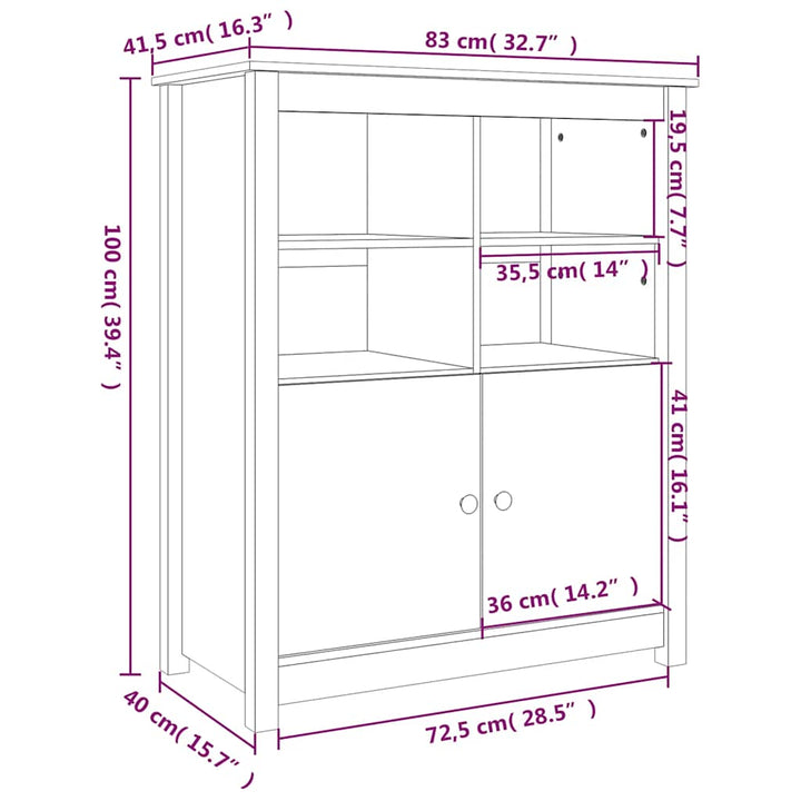 skænk 83x41,5x100 cm massivt fyrretræ sort