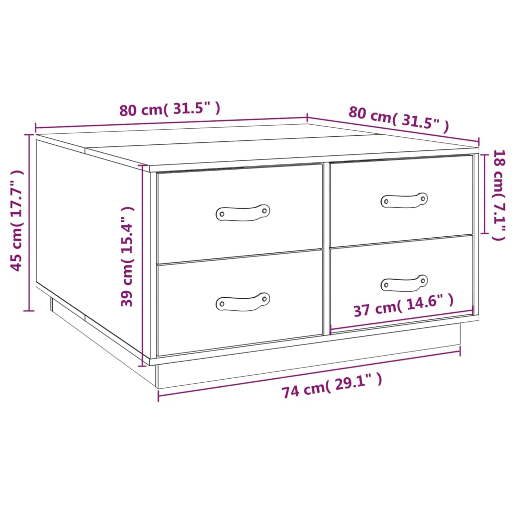 sofabord 80x80x45 cm massivt fyrretræ