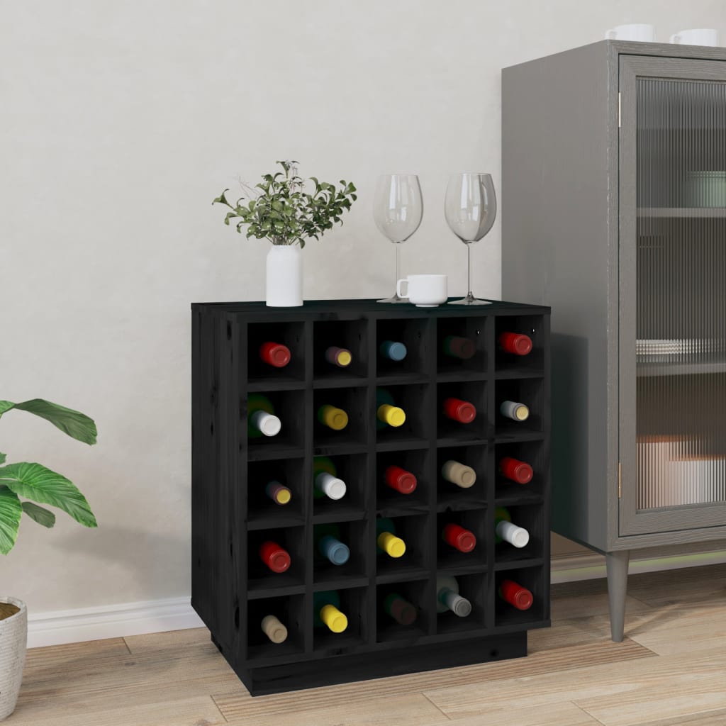 Vinskab 55,5x34x61 cm massivt fyrretræ sort