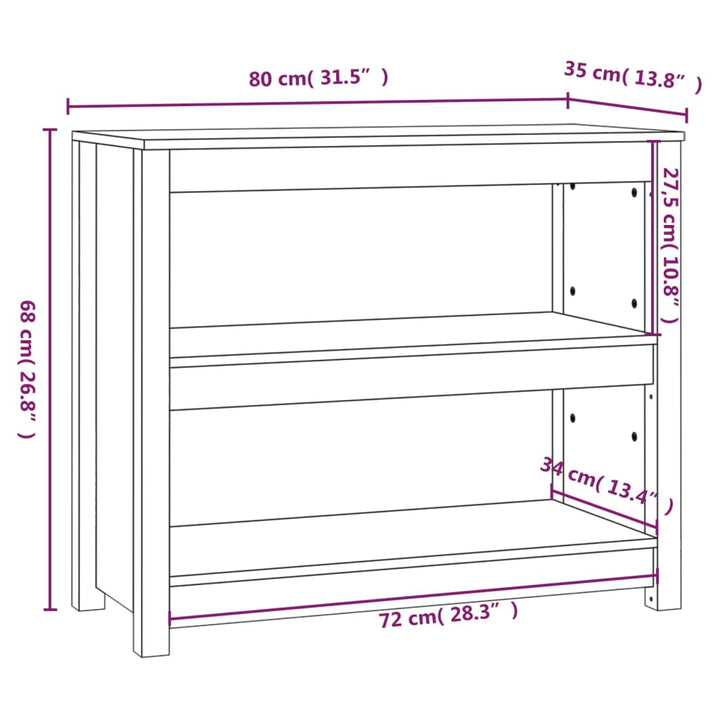 bogreol 80x35x68 cm massivt fyrretræ grå