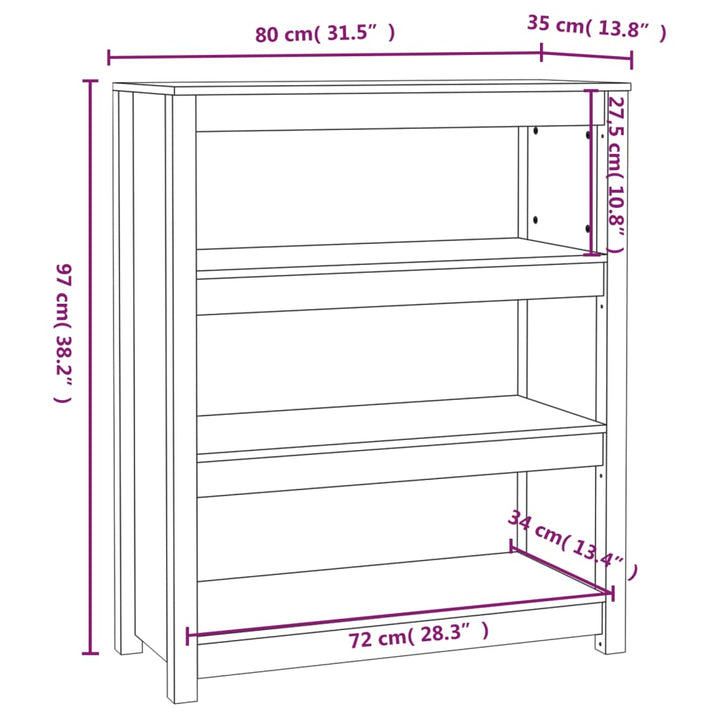bogreol 80x35x97 cm massivt fyrretræ grå