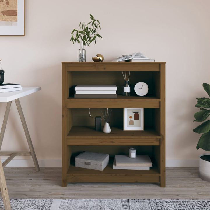 bogreol 80x35x97 cm massivt fyrretræ gyldenbrun