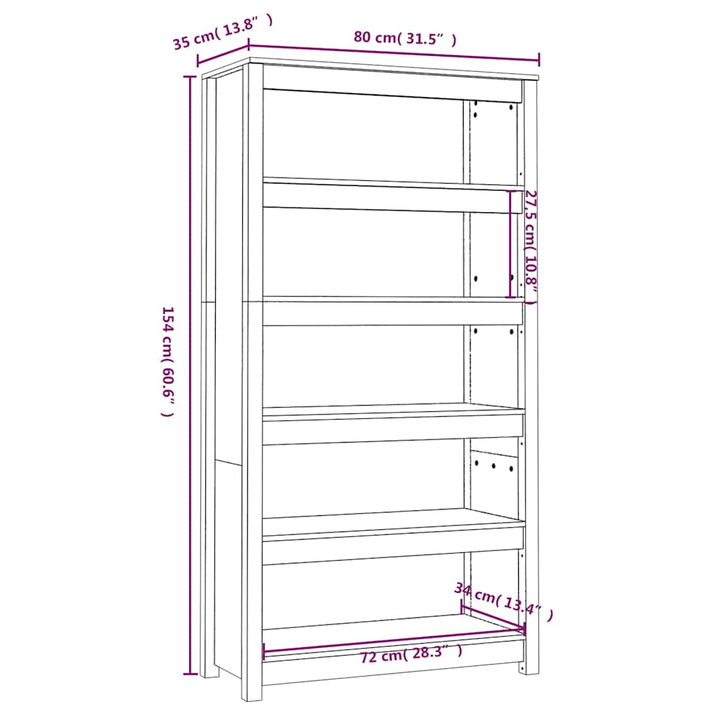 bogreol 80x35x154 cm massivt fyrretræ grå