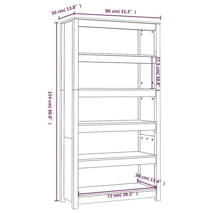 bogreol 80x35x154 cm massivt fyrretræ grå