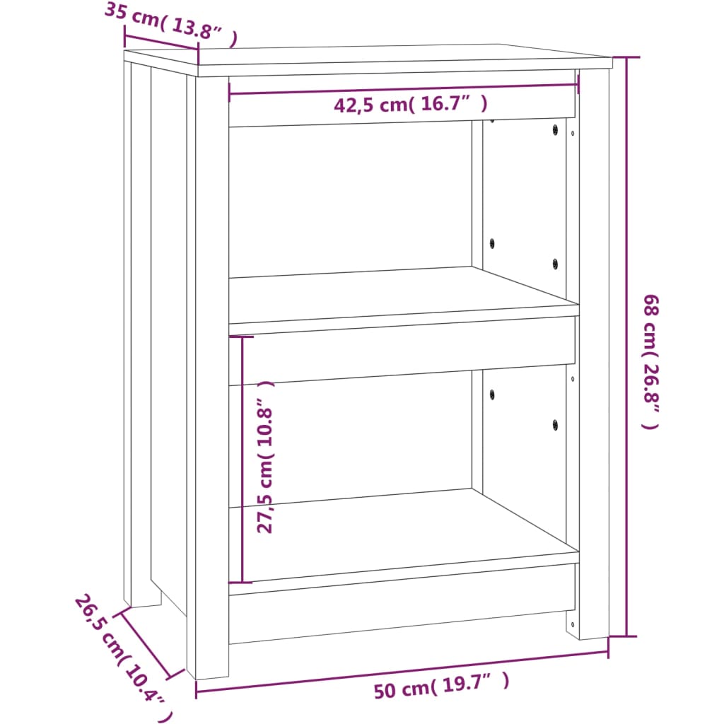 bogreol 50x35x68 cm massivt fyrretræ gyldenbrun