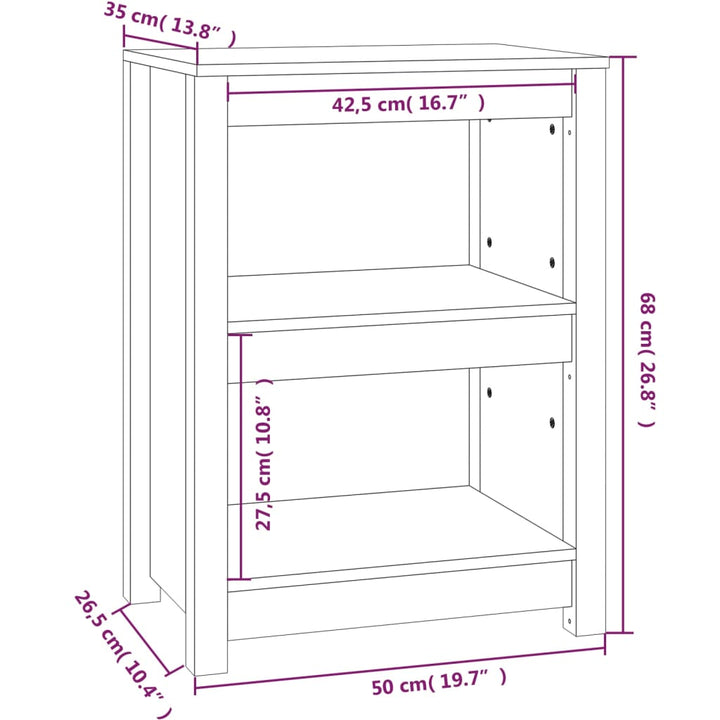 bogreol 50x35x68 cm massivt fyrretræ gyldenbrun