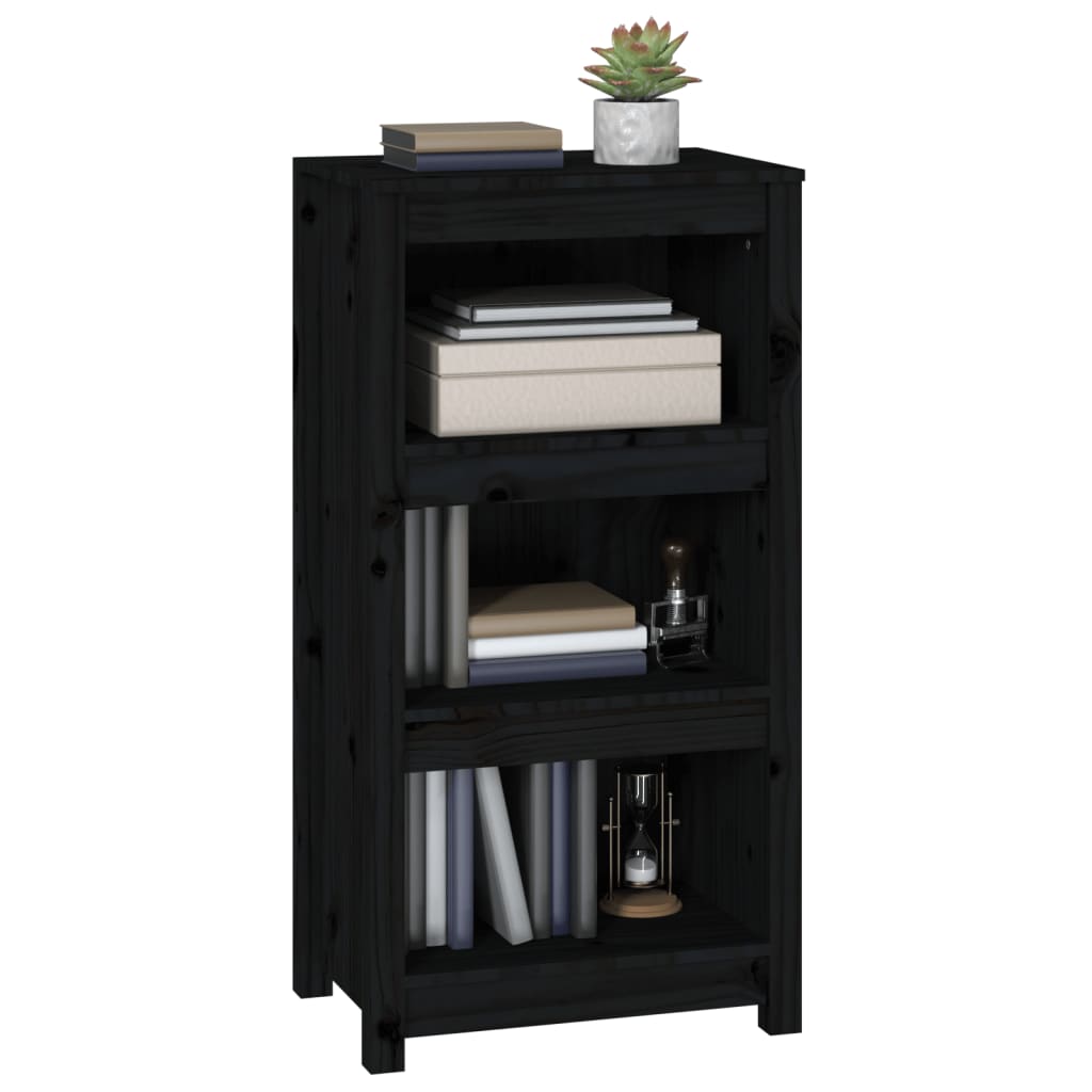bogreol 50x35x97 cm massivt fyrretræ sort