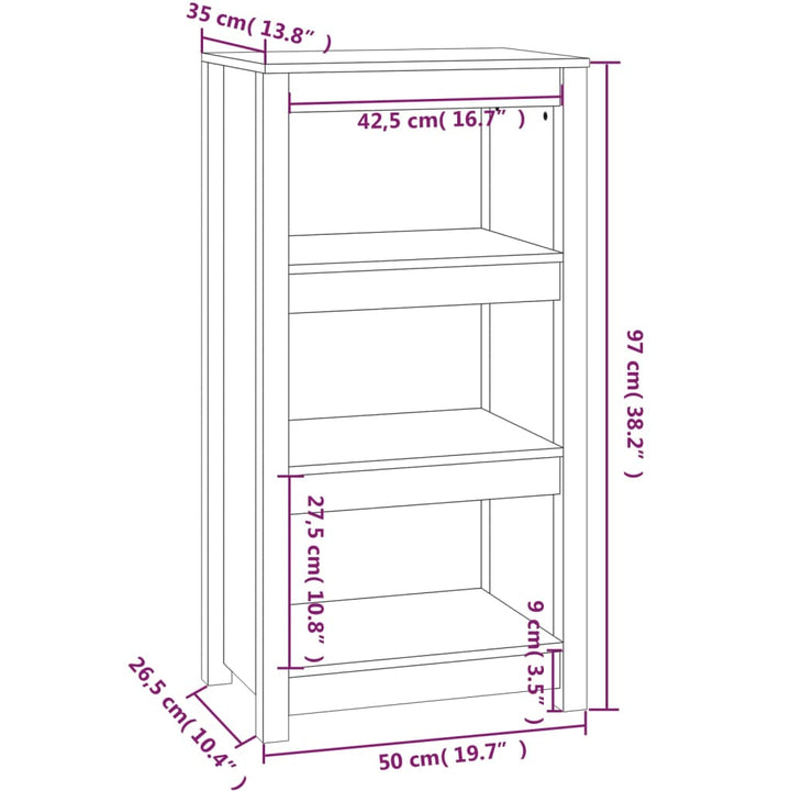 bogreol 50x35x97 cm massivt fyrretræ sort