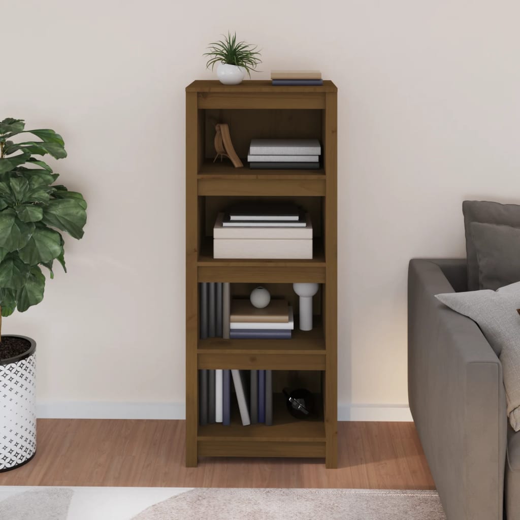 bogreol 50x35x125,5 cm massivt fyrretræ gyldenbrun