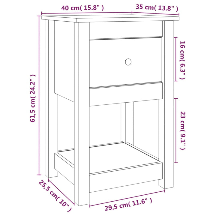sengeborde 2 stk. 40x35x61,5 cm massivt fyrretræ