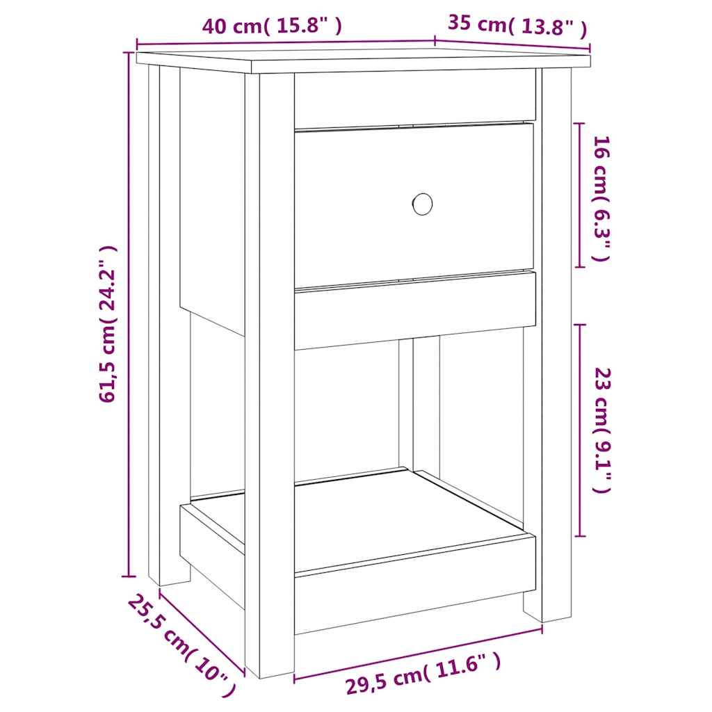 sengeborde 2 stk. 40x35x61,5 cm massivt fyrretræ hvid