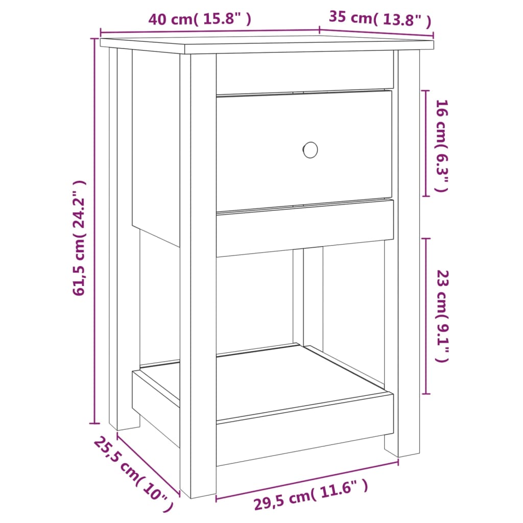 sengeborde 2 stk. 40x35x61,5cm massivt fyrretræ gyldenbrun