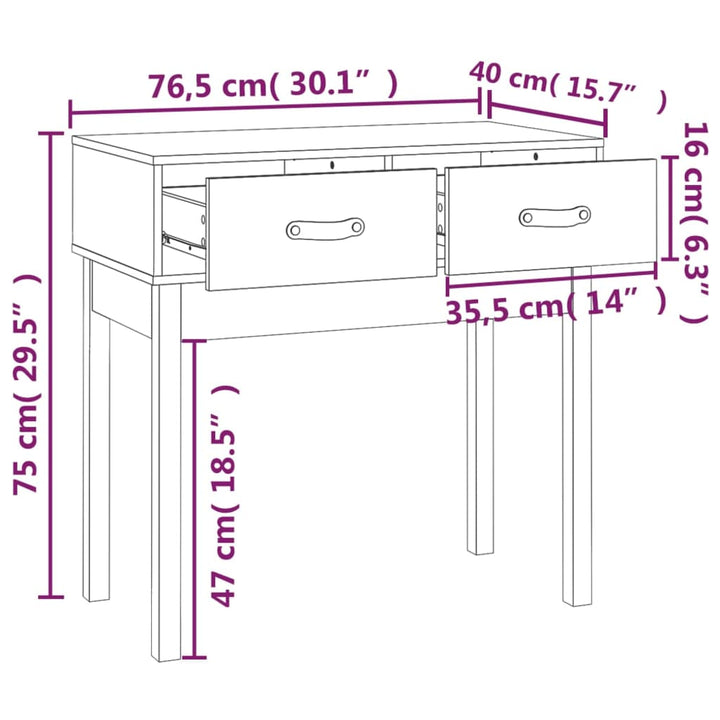 konsolbord 76,5x40x75 cm massivt fyrretræ