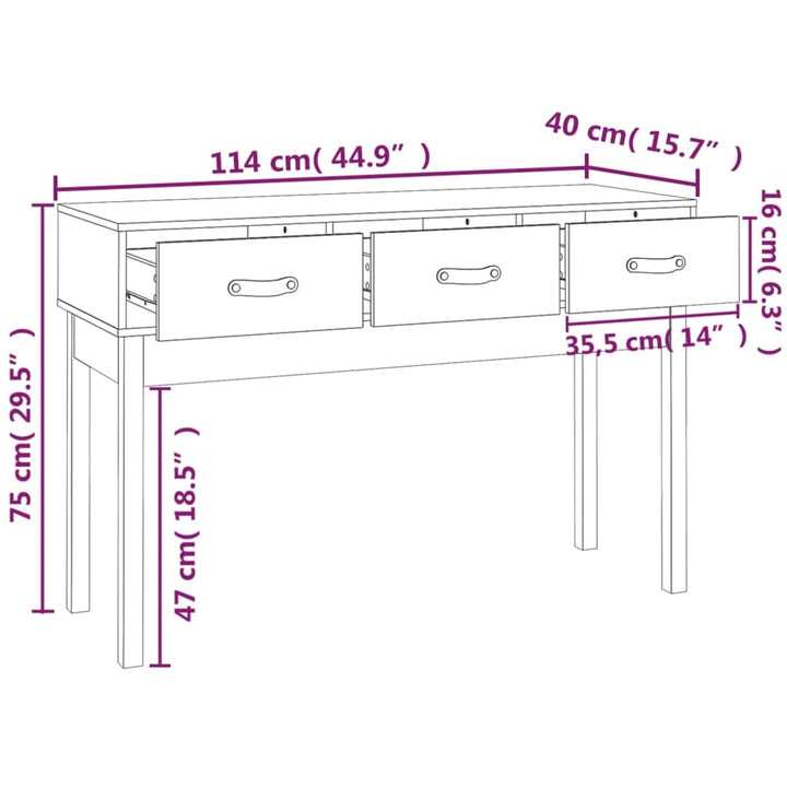 konsolbord 114x40x75 cm massivt fyrretræ hvid