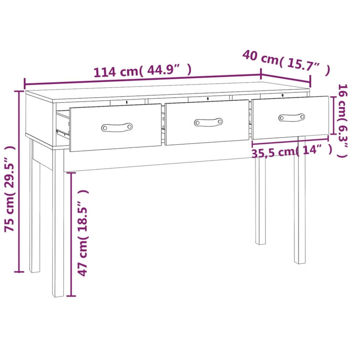 konsolbord 114x40x75 cm massivt fyrretræ grå