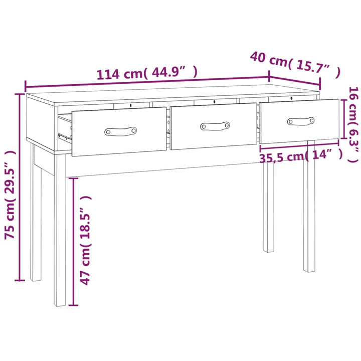 konsolbord 114x40x75 cm massivt fyrretræ gyldenbrun