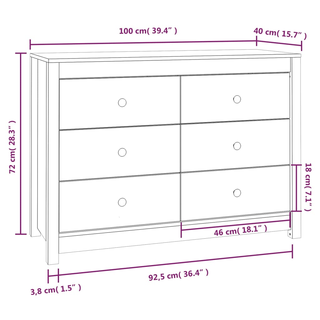 kommode 100x40x72 cm massivt fyrretræ grå