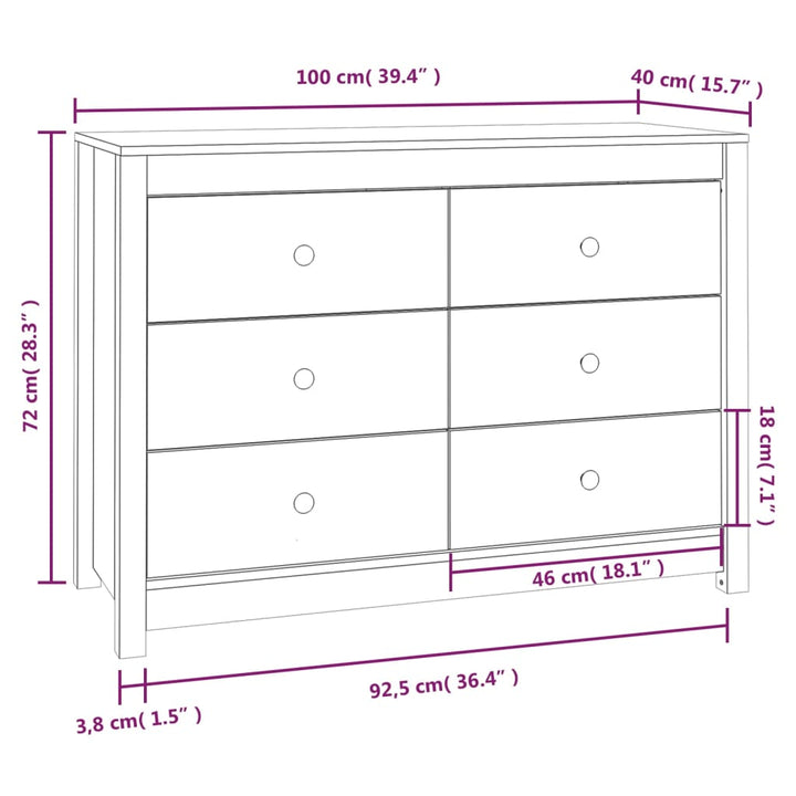 kommode 100x40x72 cm massivt fyrretræ grå