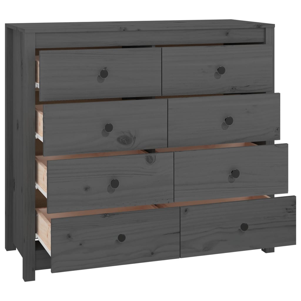 kommode 100x40x90 cm massivt fyrretræ grå