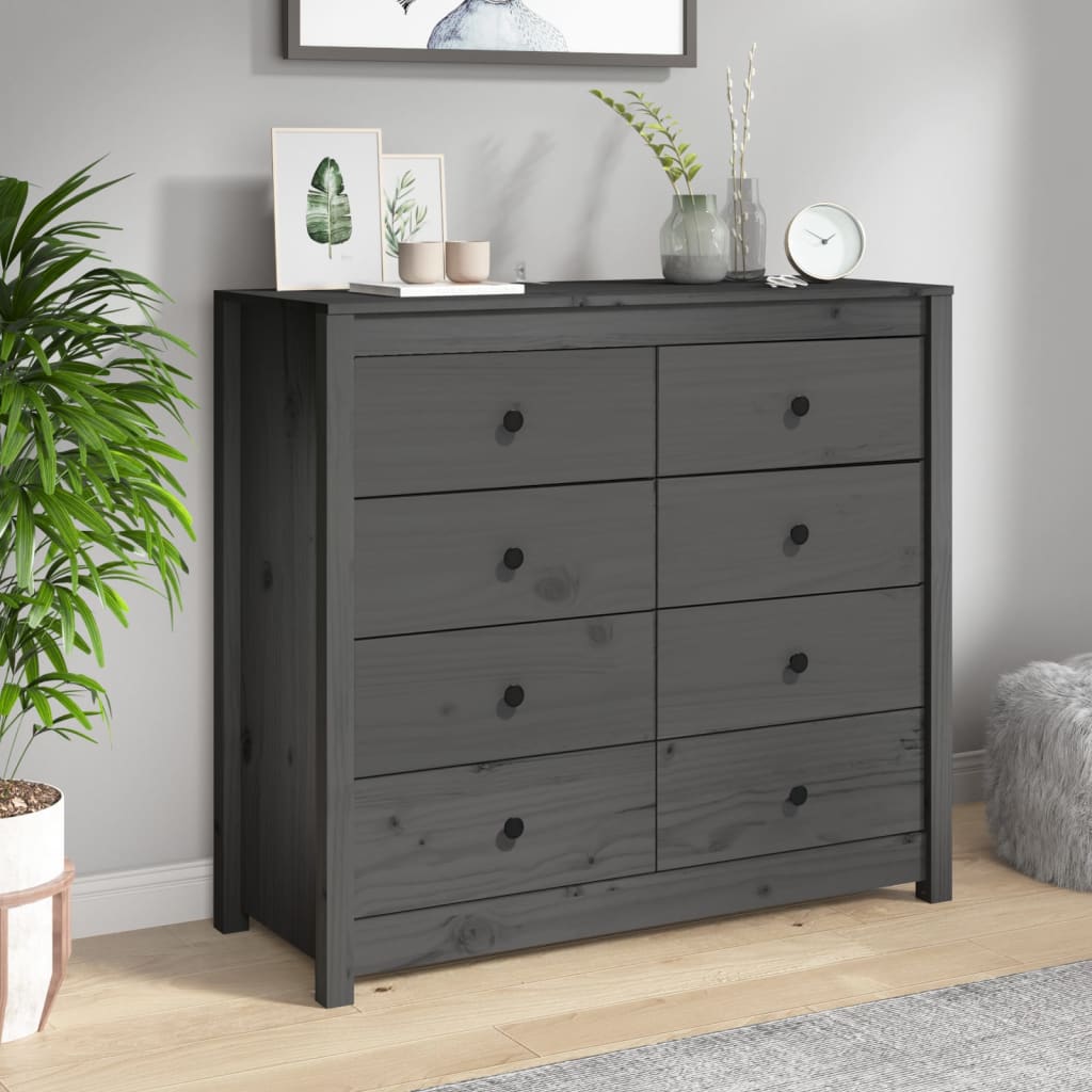 kommode 100x40x90 cm massivt fyrretræ grå