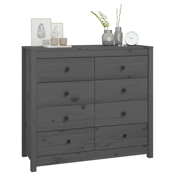 kommode 100x40x90 cm massivt fyrretræ grå