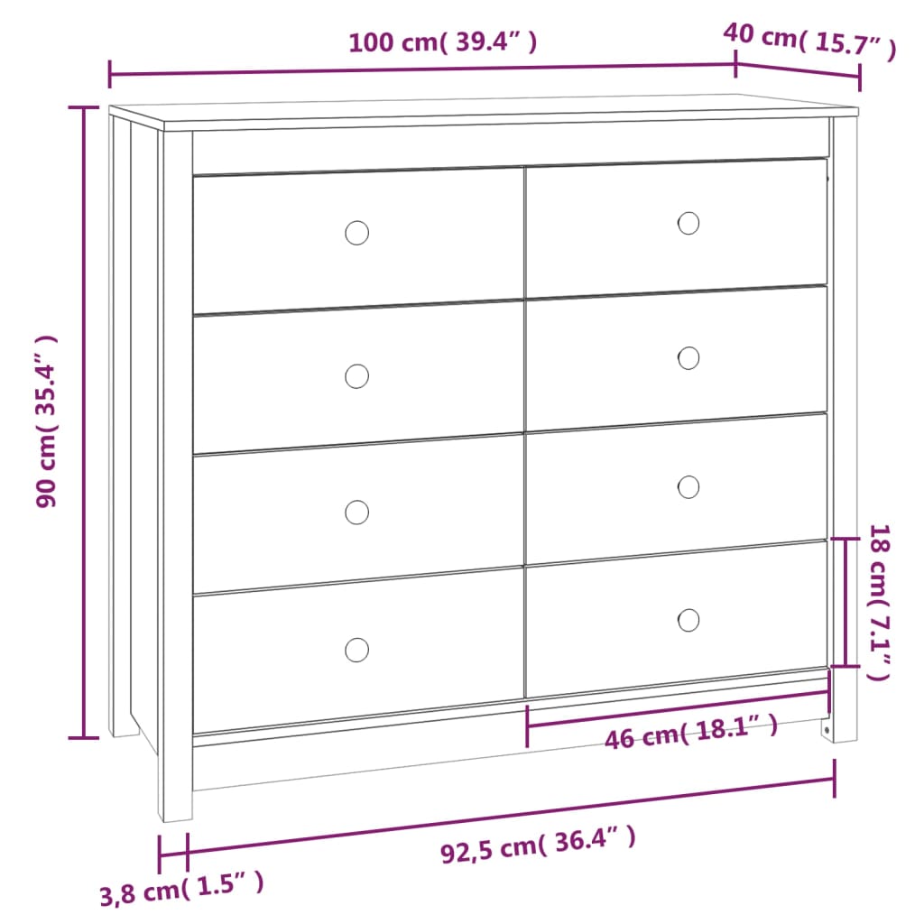 kommode 100x40x90 cm massivt fyrretræ grå
