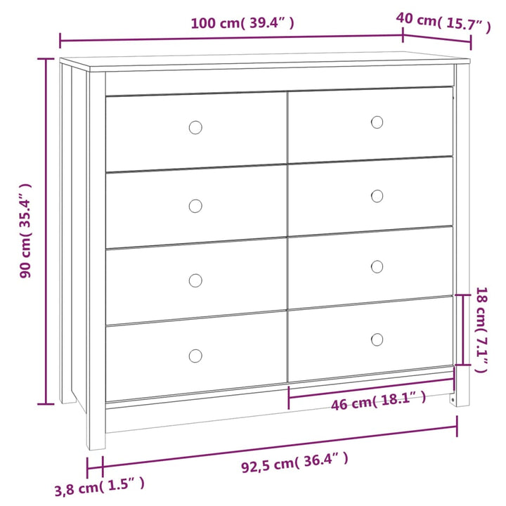 kommode 100x40x90 cm massivt fyrretræ grå