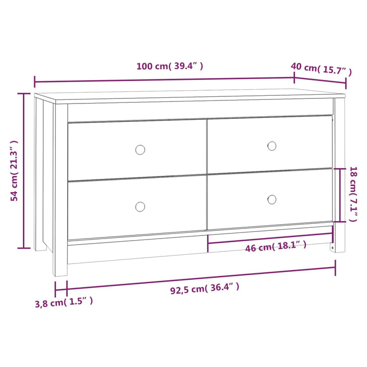 kommode 100x40x54 cm massivt fyrretræ hvid