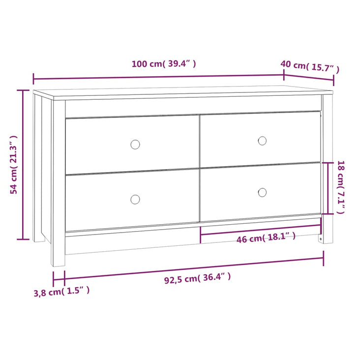 kommode 100x40x54 cm massivt fyrretræ grå