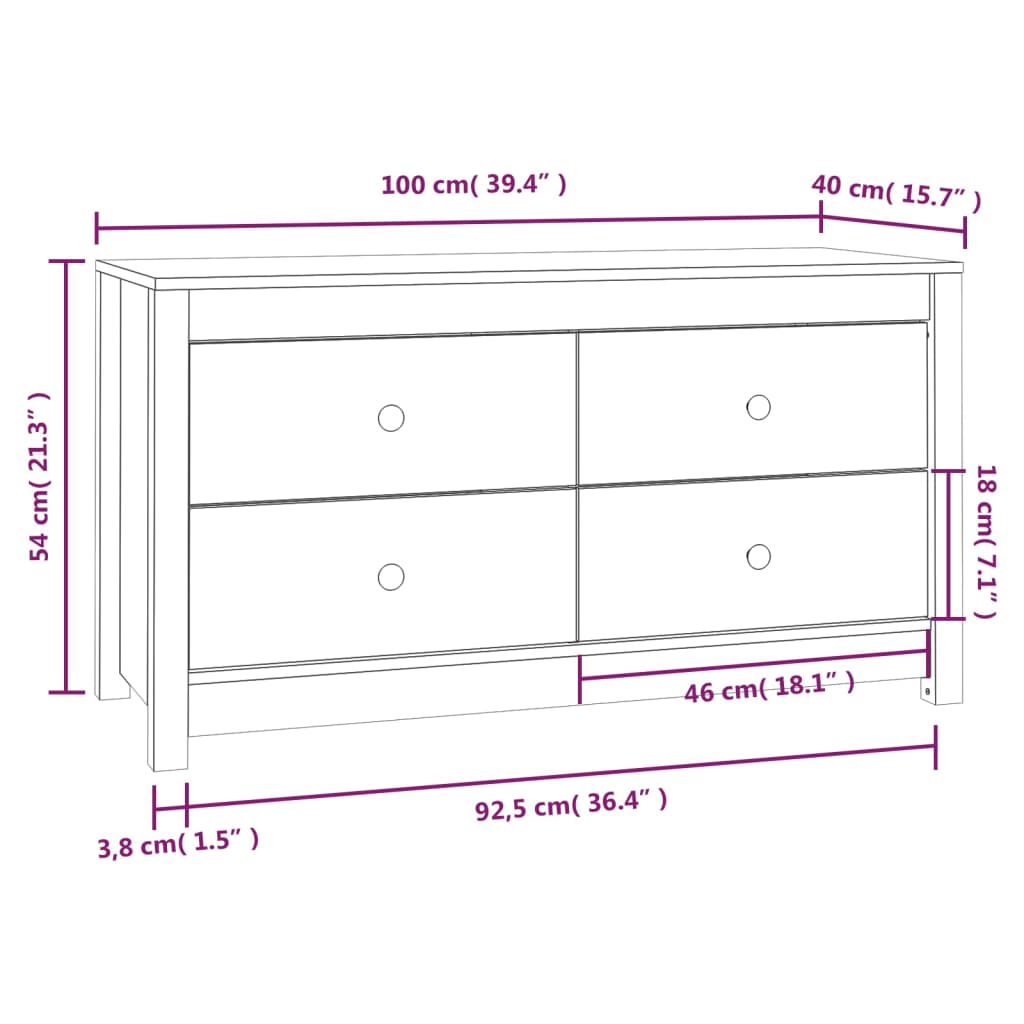 sideskab 100x40x54 cm massivt fyrretræ gyldenbrun