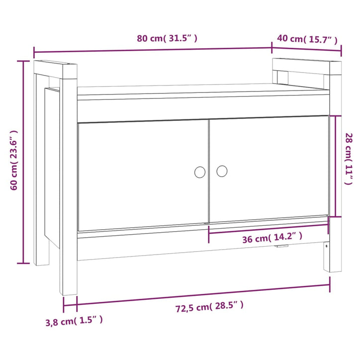 entrébænk 80x40x60 cm massivt fyrretræ
